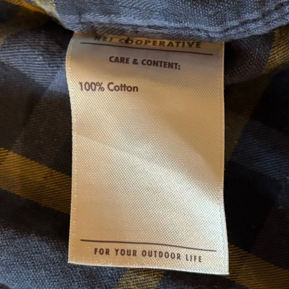 REI Co-Op Mens Blue Yellow Plaid Flannel Long Sleeve Button Down Shirt Large - Picture 7 of 7